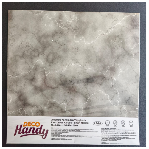 DecoHandy Pvc Duvar Karosu 30x30cm 4'lü Paket - Mermer Desenli Siyah 0,36m2