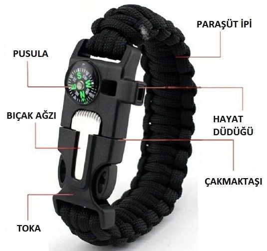Survival Kamp Bileklik Düdük Çok Amaçlı