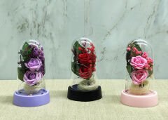 Işıklı Müzikli Romantik Fanus Tekli Gül