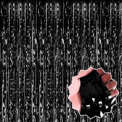 Ekstra Metalize Parlak Saçaklı Arka Fon Perde Siyah