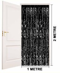 Ekstra Metalize Parlak Saçaklı Arka Fon Perde Siyah