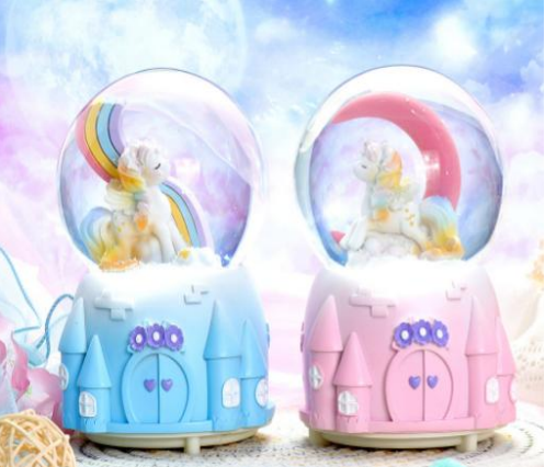 Gökkuşaklı Unicorn Işıklı Müzikli Püskürtmeli Büyük Boy Kar Küresi