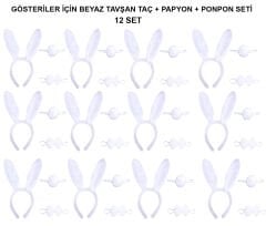 Beyaz Tavşan Kostüm Seti – Taç, Papyon, Kuyruk (12’li Paket)