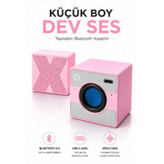 Mini Taşınabilir Hoparlör - Type C (USB-C) Şarj - Güçlü Bass - Küp Tasarım