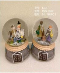 Romantik Aşıklar Işıklı Müzikli Püskürtmeli Büyük Boy Kar Küresi