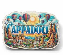 Kapadokya Temalı Ahşap Buzdolabı Magneti Model 1