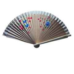 Yelpaze Bambu Çift Taraflı Çiçekli El Boyama Tahta Rengi