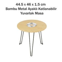 Bambu Metal Ayaklı Katlanabilir Yuvarlak Masa - 44.5 x 46 x 1.5 Cm