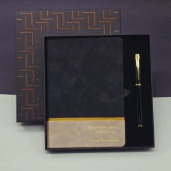 Öğretmenler Günü Özel Siyah Deri Defter Ve Metal Roller Kalem Hediye Seti