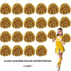 10 Çift ( 20 Adet ) Altın Renk 23 Nisan 19 Mayıs 29 Ekim Okul Gösteri Ponponları