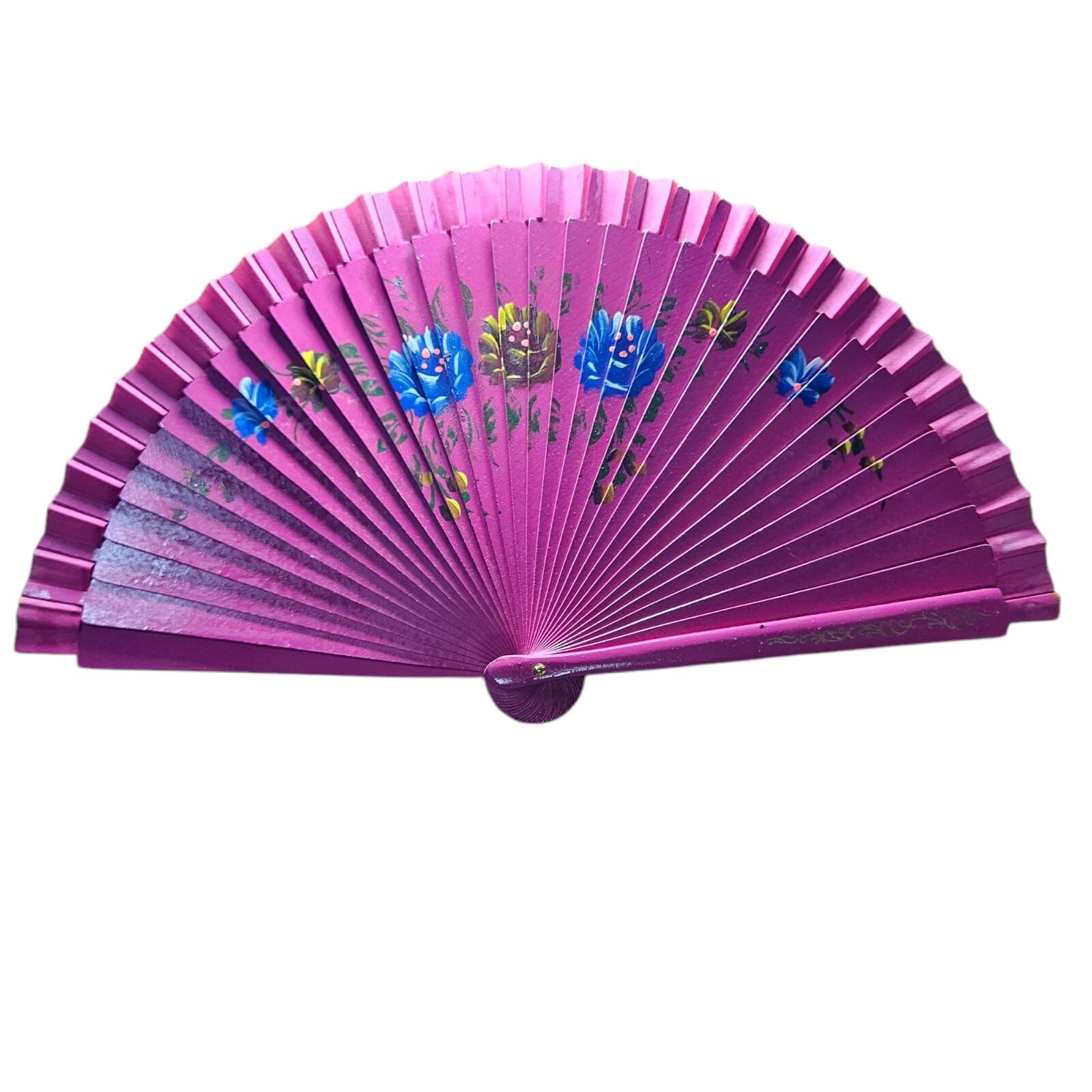 Yelpaze Bambu Çift Taraflı Çiçekli El Boyama Fuşya