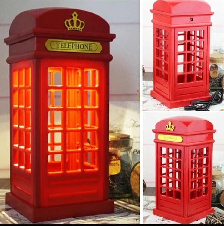 Nostaljik Londra Telefon Kulubesi Şeklinde Şarjlı Masa Lamba