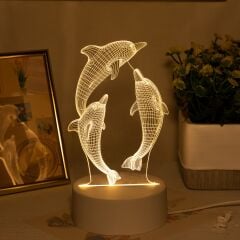 3D Yunus Balığı Tasarımlı Pleksi Gece Lambası
