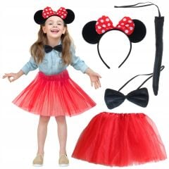 Minnie Mouse Kostüm Seti - Etek, Taç, Kuyruk, Papyon