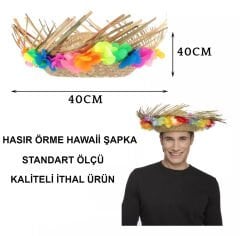 Natural Renkli Püsküllü Örme Hasır Hawaii Şapka