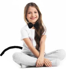 Peluş Siyah Renk Kuyruk ve Papyon Yetişkin Çocuk Uyumlu