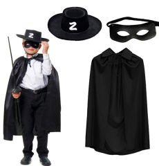 Zorro Pelerin Şapkası ve Maske Seti Çocuk Boy
