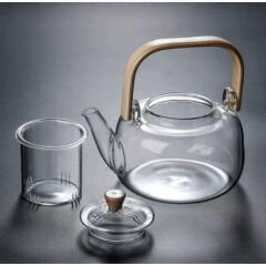 Ahşap Saplı Cam Filtreli Demlik