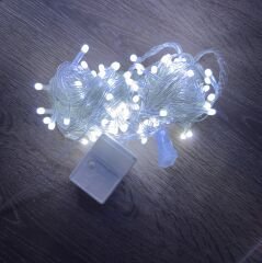 10 Metre 100 Led Damla Uçlu Beyaz Işık Şeffaf Kablo