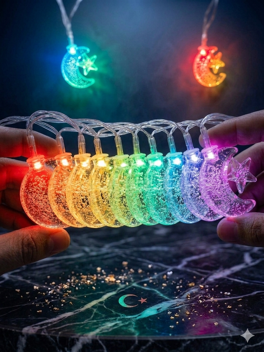 USB Kablolu Dekoratif Renkli Ay Yıldız Led Lamba 3 Metre