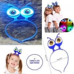 Led Işıklı & Pilli Uzaylı Göz Parti Tacı Mavi Renk