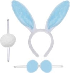 Tavşan Kostüm Seti Mavi Renk - Taç, Papyon, Ponpon, Kuyruk