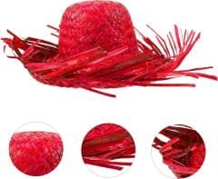 Tropikal Parti Kırmızı Hasır Hawaii Şapkası