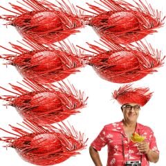 Tropikal Parti Kırmızı Hasır Hawaii Şapkası