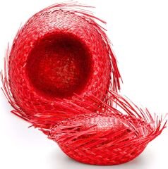 Tropikal Parti Kırmızı Hasır Hawaii Şapkası