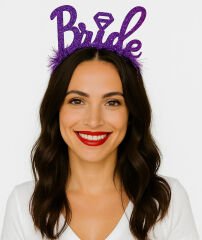 Mor Renk Bekarlığa Veda İtalik Yazı Alyanslı Bride Taç