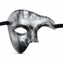 Antik Eskitme Gümüş Erkek Yarım Maske - Phantom & Balo Maskesi