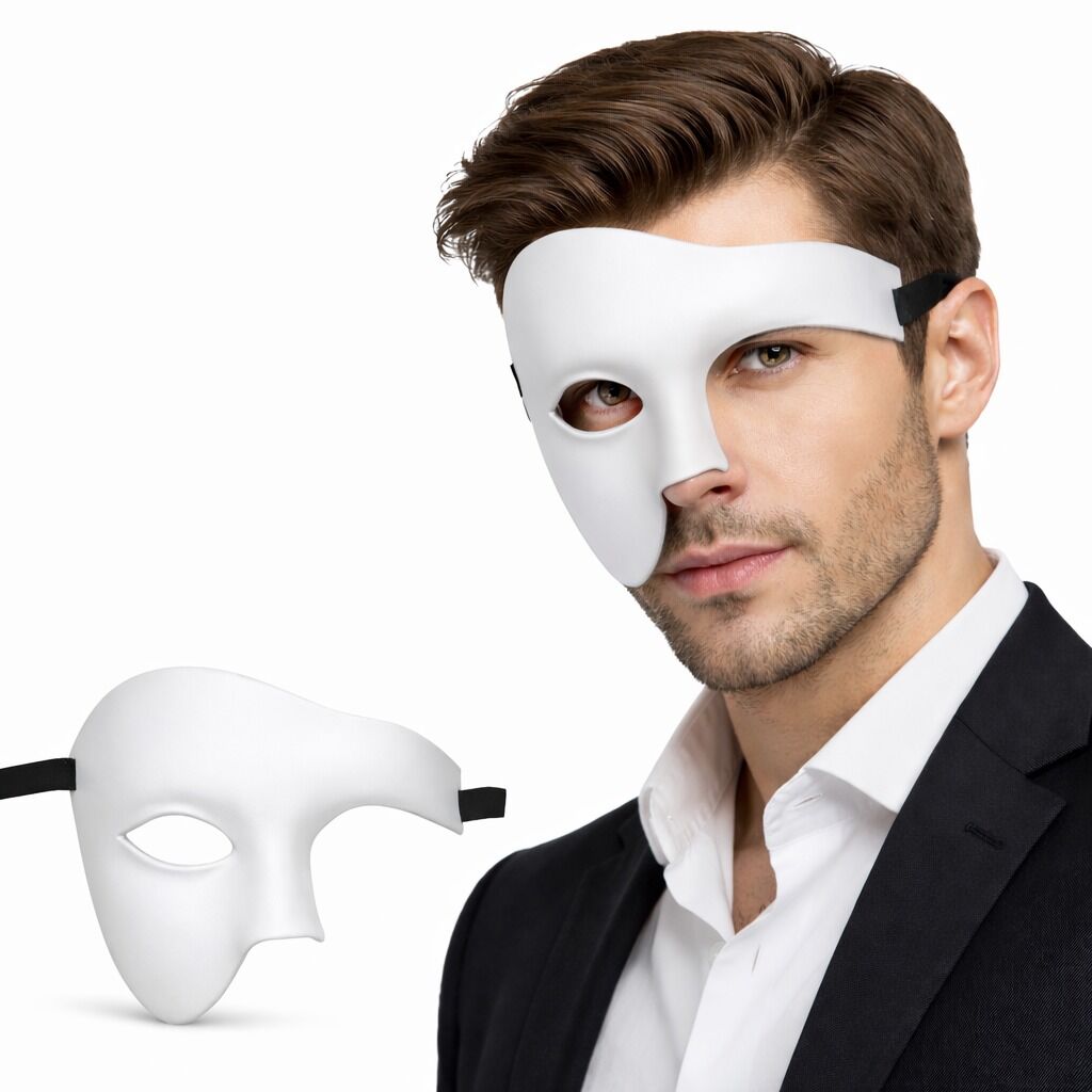 Beyaz Yarım Erkek Maske – Phantom Parti & Balo Maskesi
