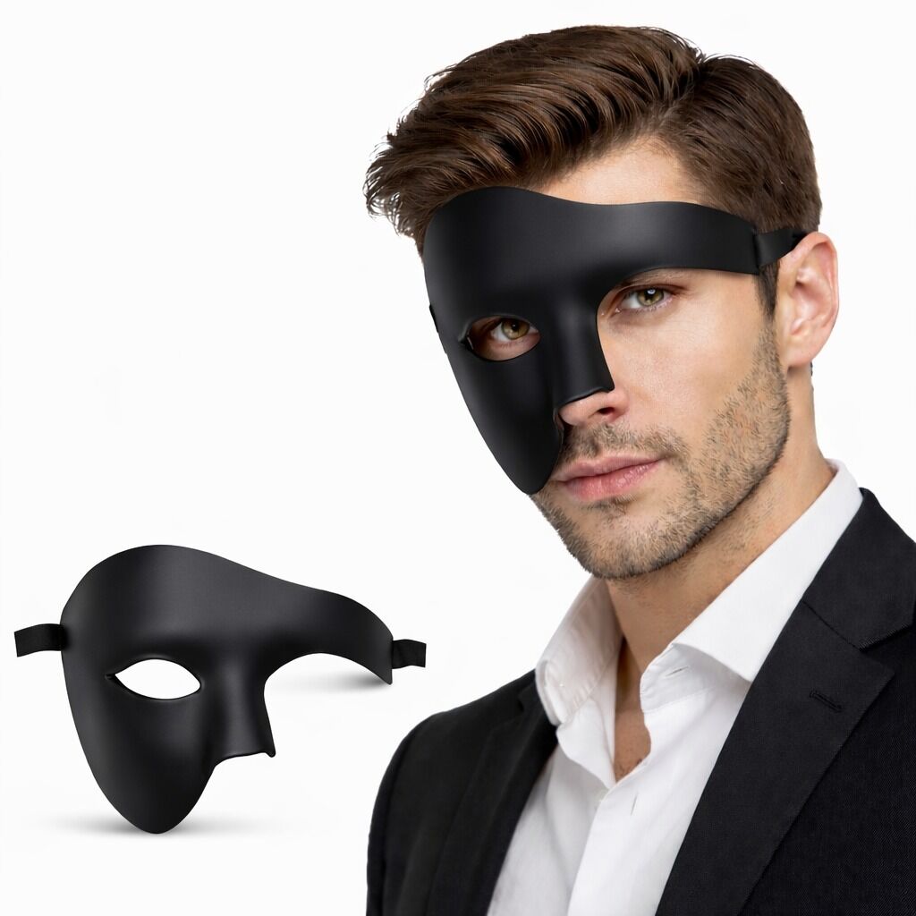 Siyah Yarım Erkek Maske – Phantom Parti & Balo Maskesi