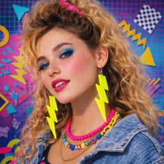 80’ler 90'lar Retro Neon Sarı Şimşek Küpe 10 cm