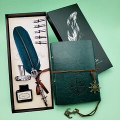 Toptan Deri Defter ve Tüylü Mürekkepli Kalem Seti