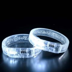 Beyaz-Gümüş Led Işıklı Baskı Yapılabilen Pilli Bileklik Bilezik 1,5 cm Genişlik
