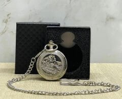 Özel Kutulu Tren Temalı Gümüş Köstekli Saat