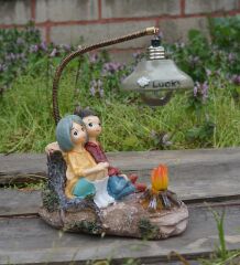 Ateş Başındaki Romantik Sevgili Çift Işıklı Biblo