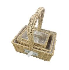 Kare Doğal Hasır Sepet Seti - 3'lü