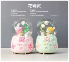 Çiçek ve Kız Işıklı Müzikli Püskürtmeli Büyük Boy Kar Küresi
