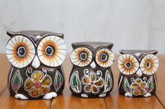 Ahşap 3'lü Baykuş Seti Model 1