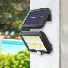 120 Cob Led Solar Panelli 3 Modlu Duvar Lambası Uzaktan Kumandalı