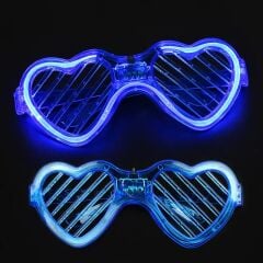Mavi LED Işıklı Kalp Gözlük – 3 Modlu Parti & Glow Gözlüğü
