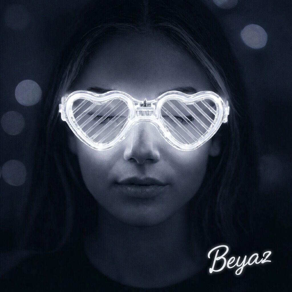 Beyaz LED Işıklı Kalp Gözlük – 3 Modlu Parti & Glow Gözlüğü