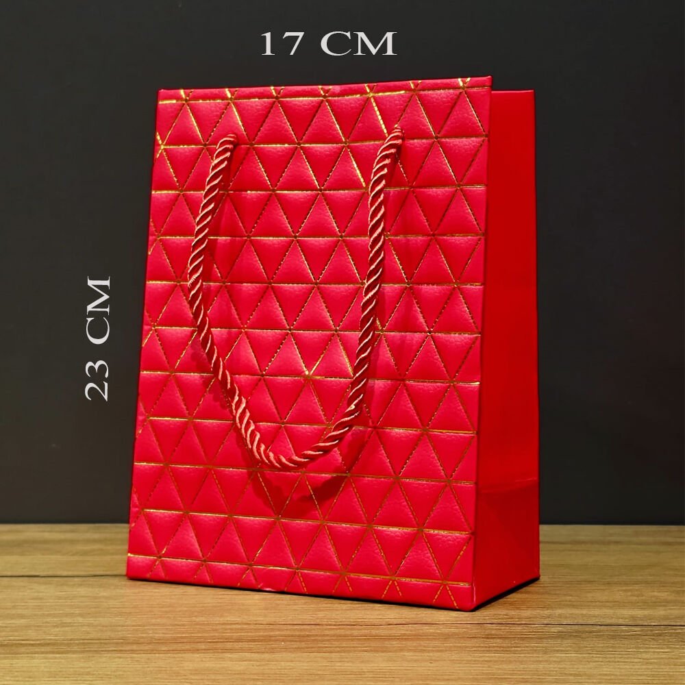 Küçük Boy Kırmızı Gold Renkli Karton Çanta