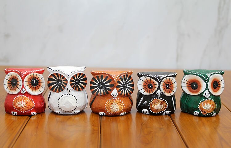 Ahşap 5'li Baykuş Seti Model 3