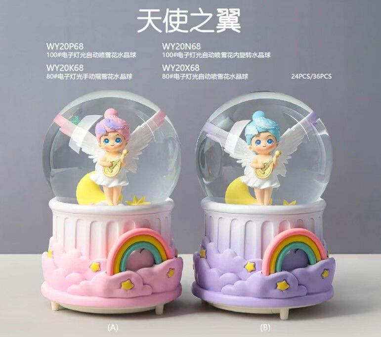 Kanatlı Melek Işıklı Müzikli Püskürtmeli Büyük Boy Kar Küresi
