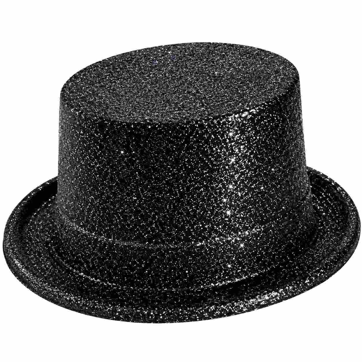 Siyah Simli Glitter Silindir Parti Şapkası