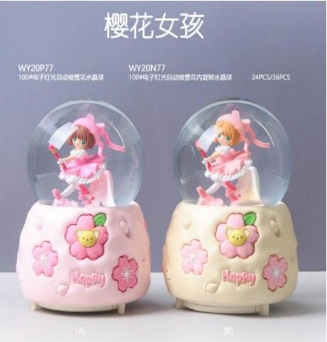 Anime Karakterli Işıklı Müzikli Püskürtmeli Büyük Boy Kar Küresi