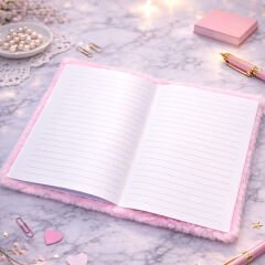 Toptan Kalpli Pembe Peluş Defter